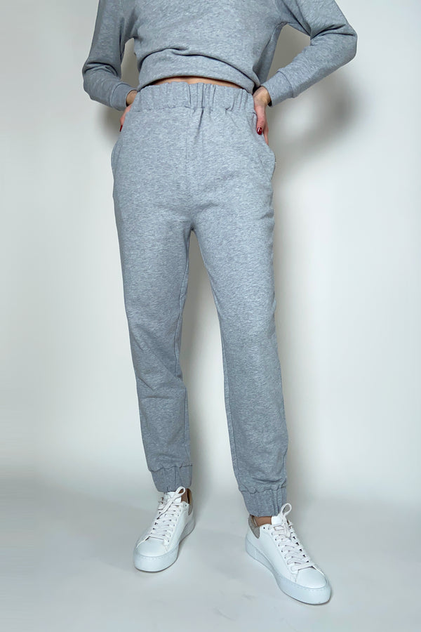 Fabiana Filippi Cotton Sweat Pants with Brilliant Beading Detail in Grey Melange