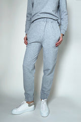 Fabiana Filippi Cotton Sweat Pants with Brilliant Beading Detail in Grey Melange