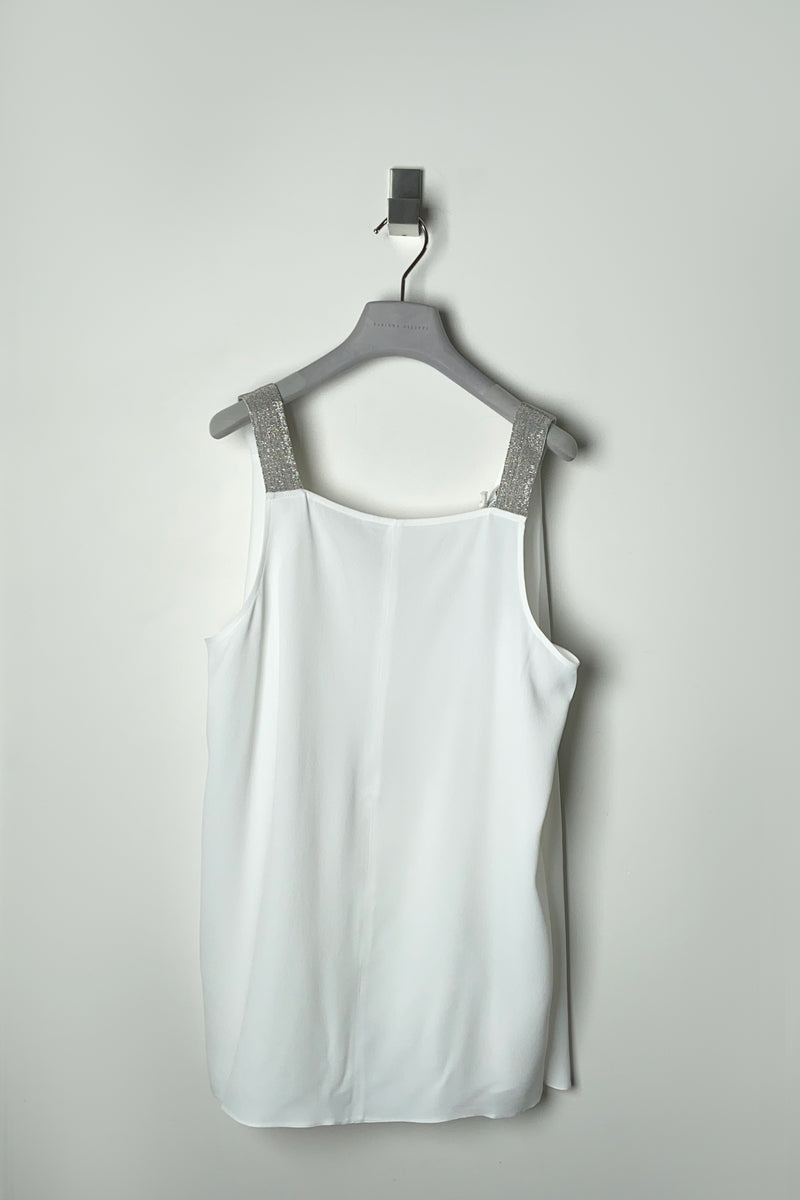 Fabiana Filippi Silk Crepe Trapeze Top with Brilliant Straps in White