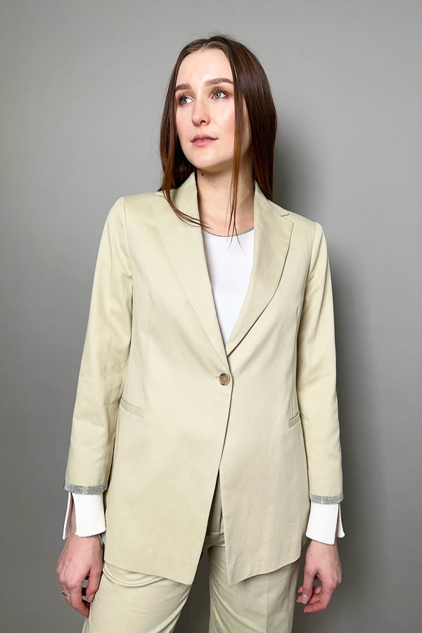 Fabiana Filippi Slim Cotton Blazer with Knit Cuff in Ecru