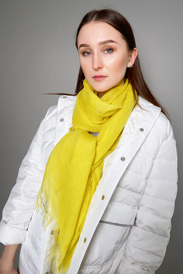 Fabiana Filippi Linen Blend Fringed Scarf in Lemon