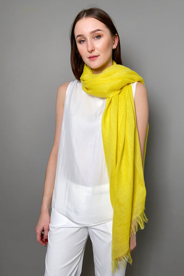Fabiana Filippi Linen Blend Fringed Scarf in Lemon