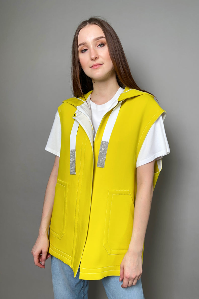 Fabiana FIlippi Technical Wool Hooded Vest with Brilliant Drawstring in Mimosa