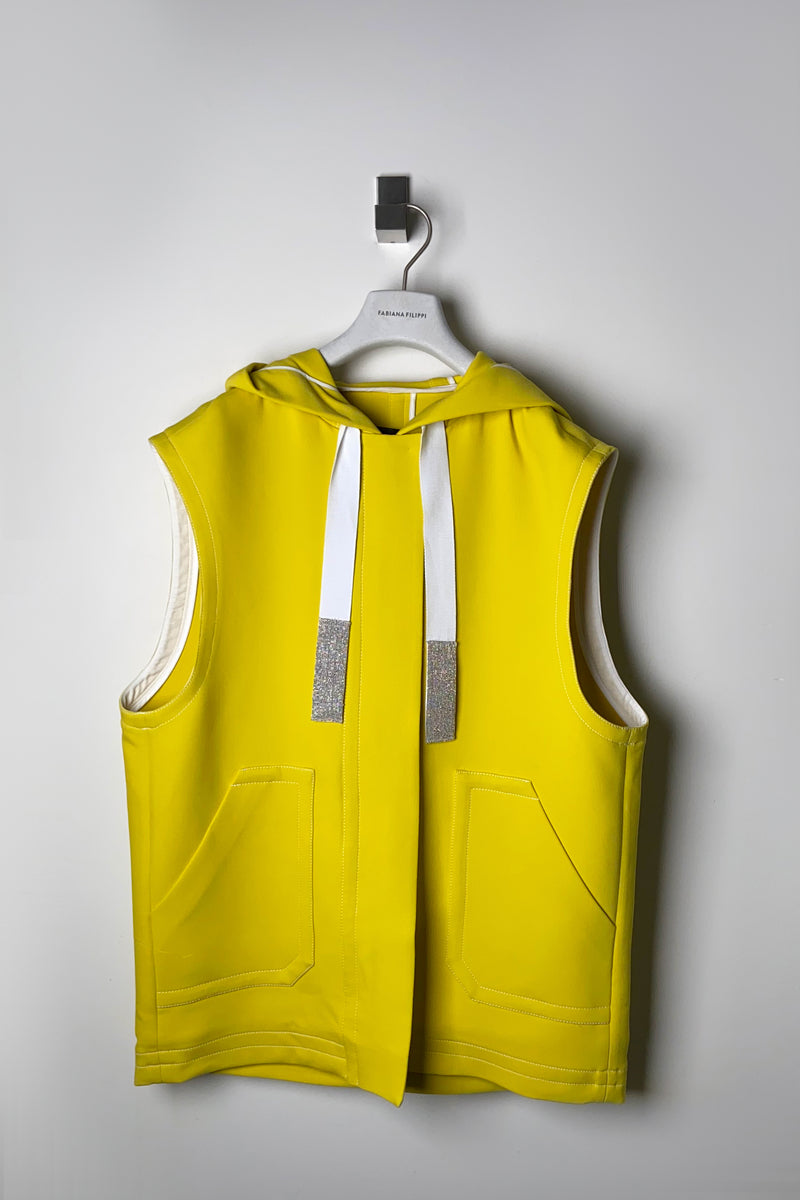 Fabiana FIlippi Technical Wool Hooded Vest with Brilliant Drawstring in Mimosa