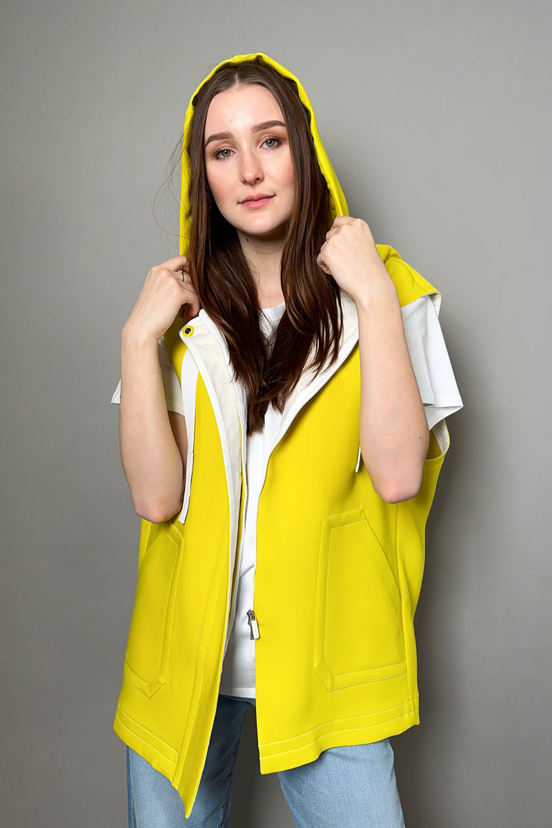 Fabiana FIlippi Technical Wool Hooded Vest with Brilliant Drawstring in Mimosa