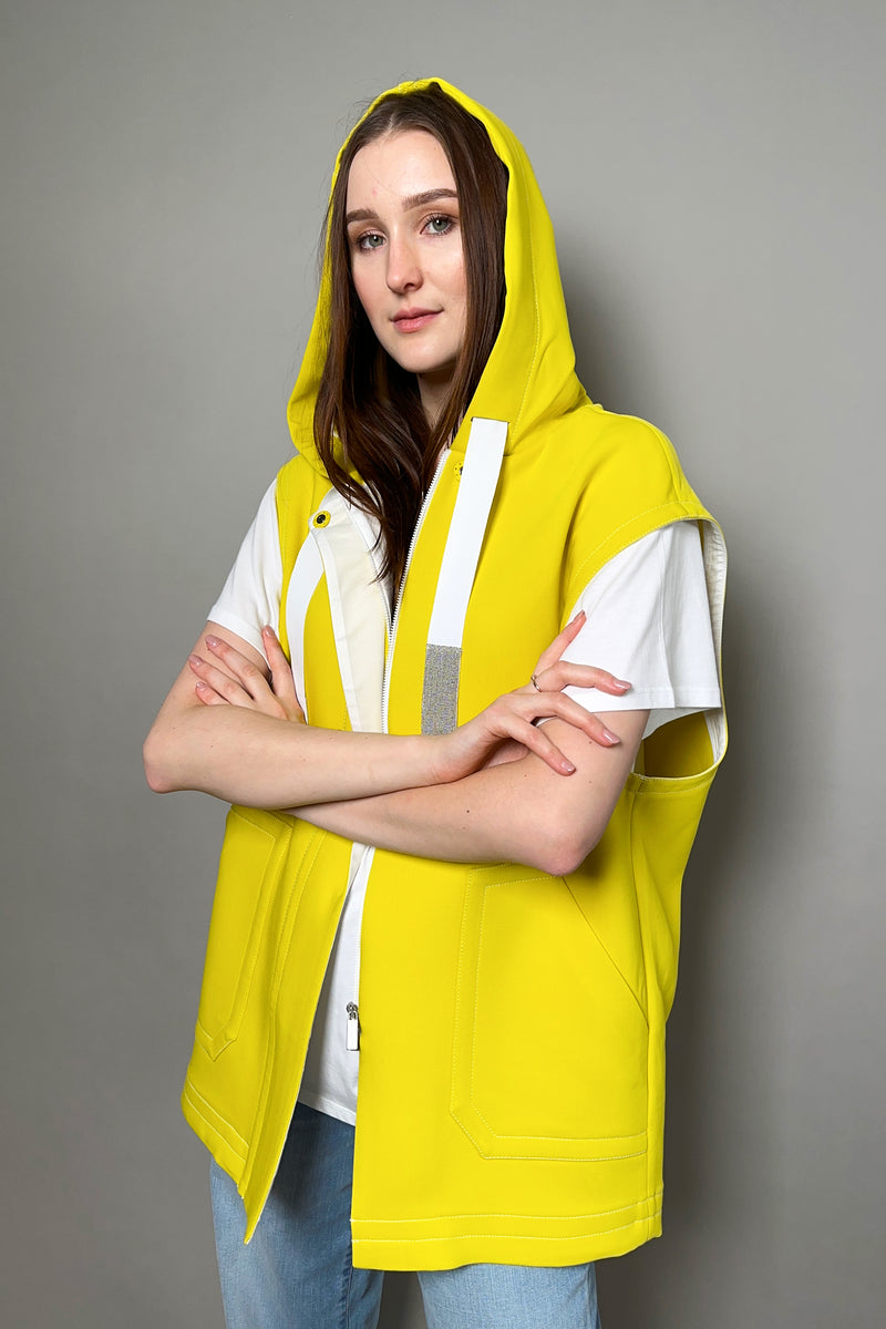 Fabiana FIlippi Technical Wool Hooded Vest with Brilliant Drawstring in Mimosa