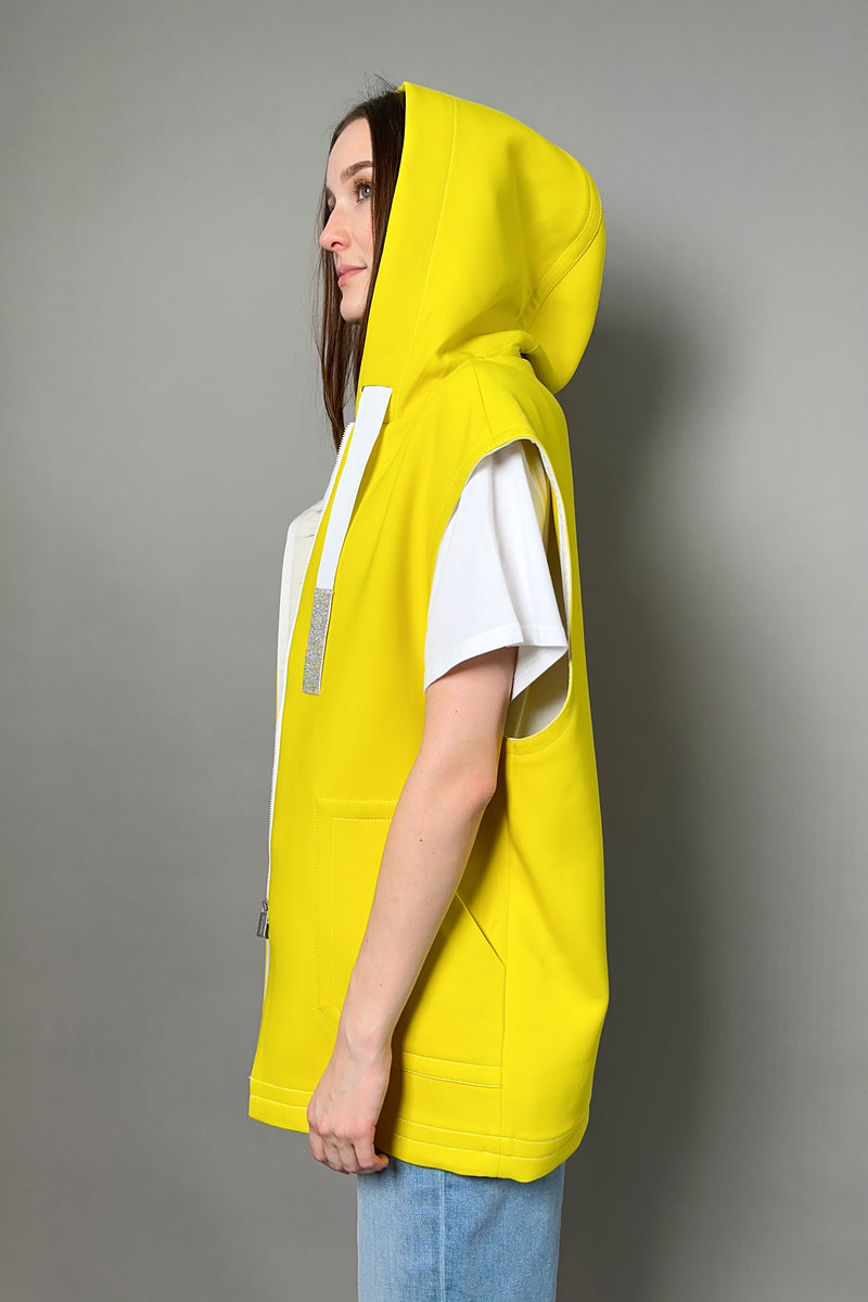 Fabiana FIlippi Technical Wool Hooded Vest with Brilliant Drawstring in Mimosa