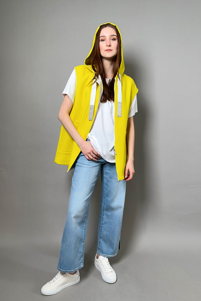 Fabiana FIlippi Technical Wool Hooded Vest with Brilliant Drawstring in Mimosa