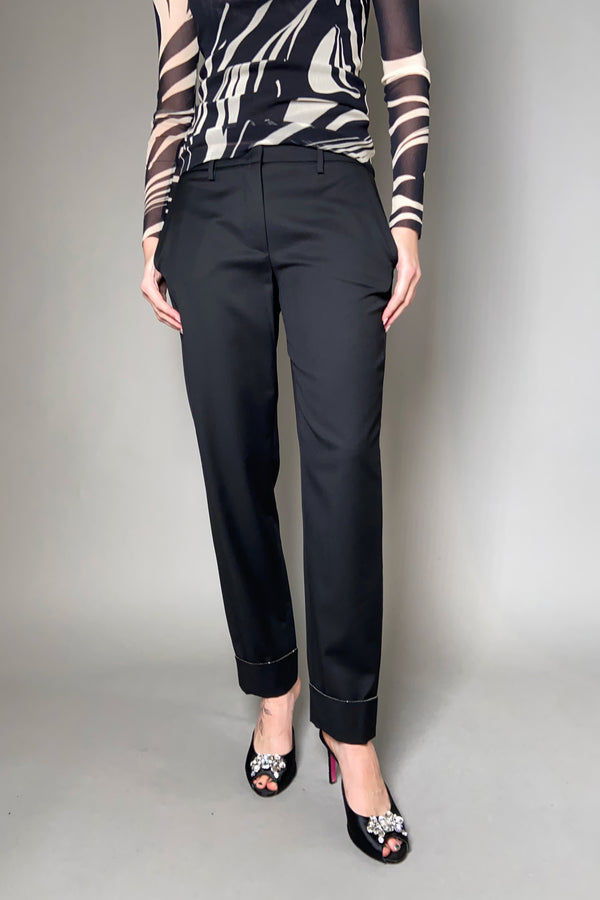 Fabiana Filippi Montefalco Wool Trousers with Brilliant Beading Detail in Black