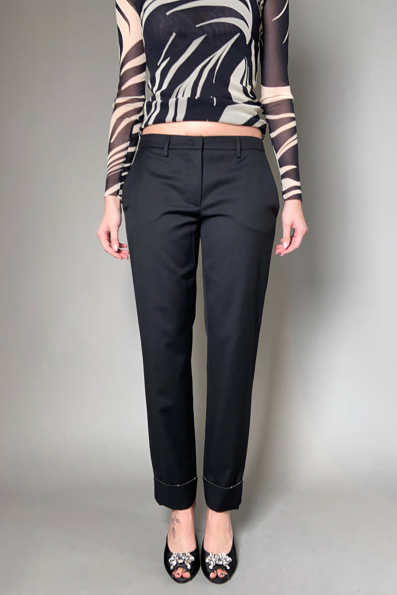 Fabiana Filippi Montefalco Wool Trousers with Brilliant Beading Detail in Black