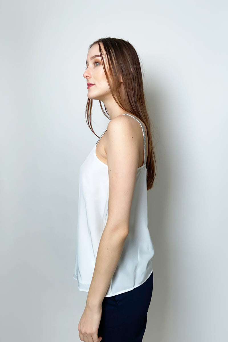 Fabiana Filippi Silk Top with Brilliant Straps in White