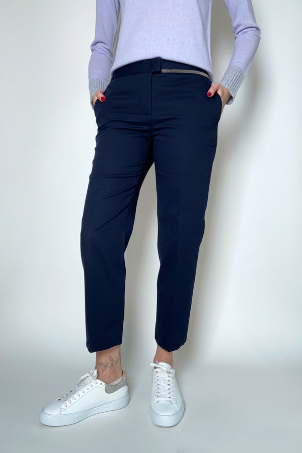 Fabiana Filippi Slim Fit Cotton Capri Pants in Ink Blue