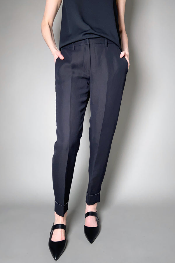 Fabiana Filippi Linen Trousers with Brilliant Cuff in Black