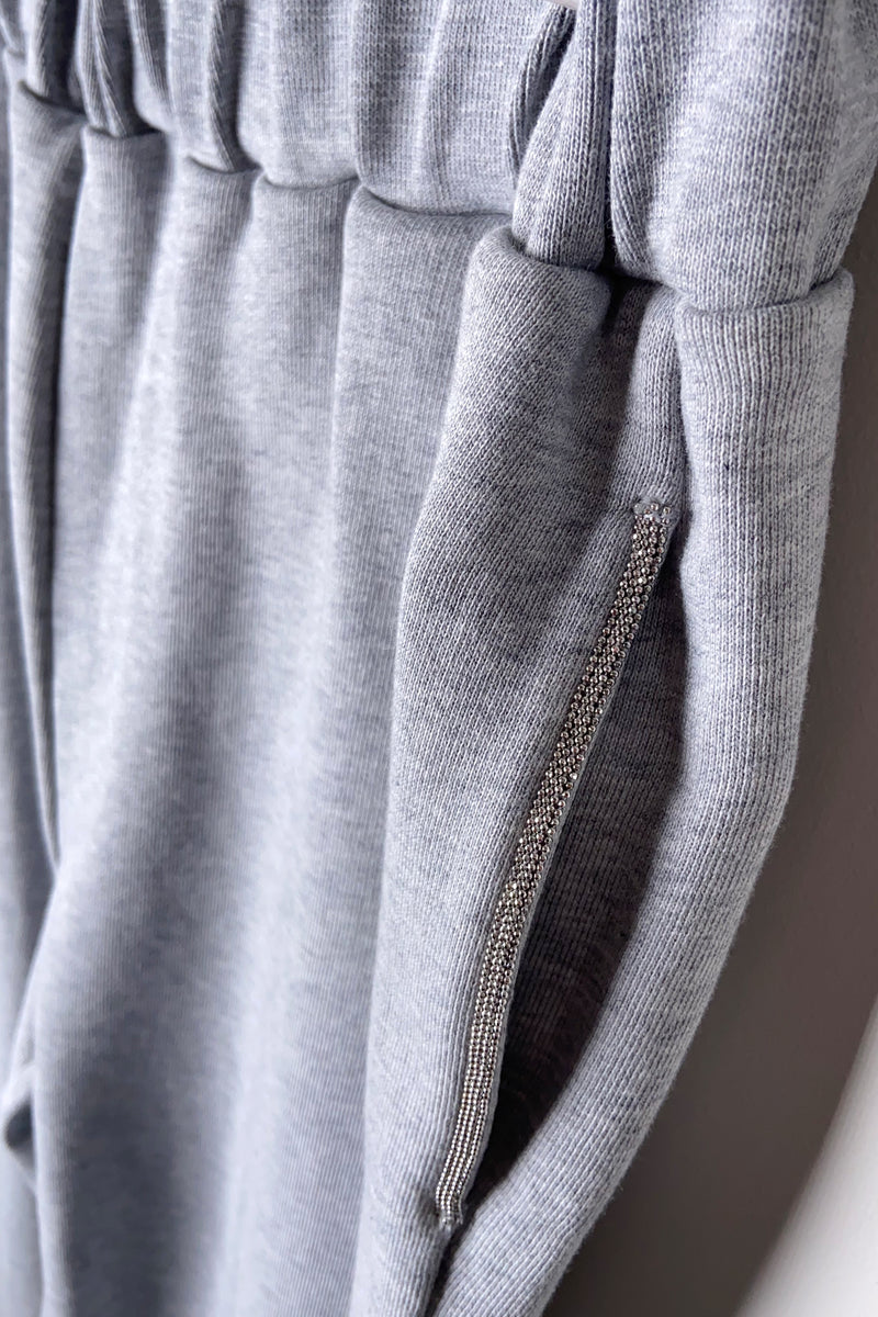 Fabiana Filippi Cotton Sweat Pants with Brilliant Beading Detail in Grey Melange