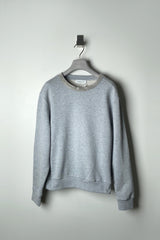 Fabiana Filippi Cotton Sweatshirt with Brilliant Beading Neck in Grey Melange