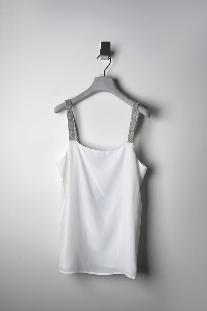 Fabiana Filippi Silk Top with Brilliant Straps in White