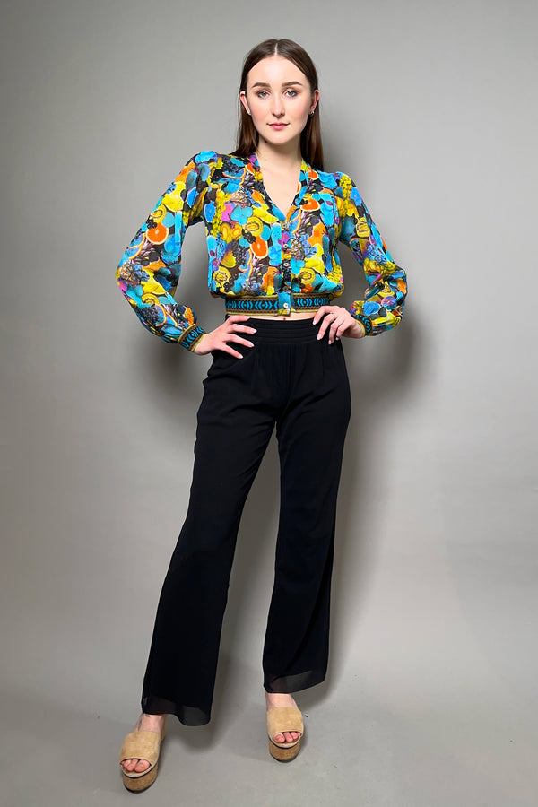Fuzzi Patterned Tulle Blouson with Aztec Detail in Aqua and Orange