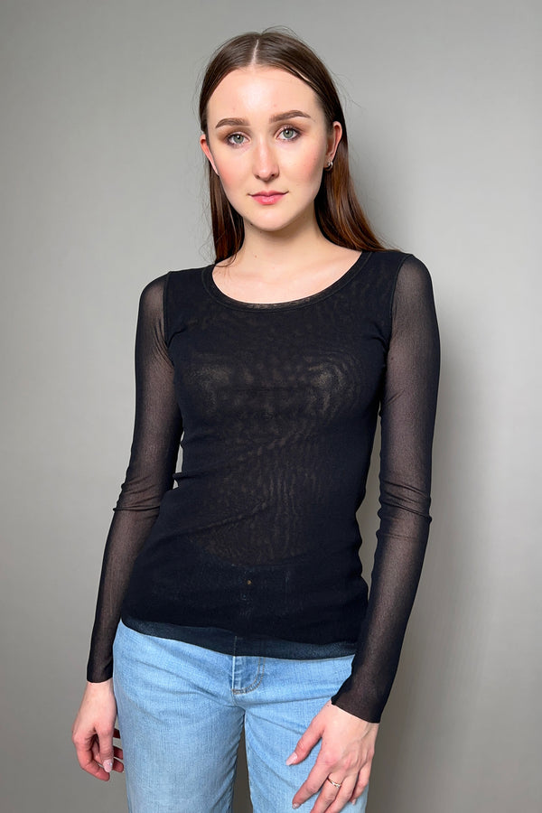 Fuzzi Long Sleeve Tulle Top in Black