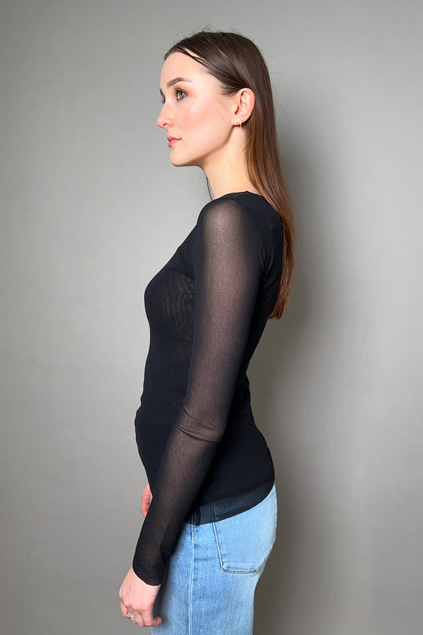 Fuzzi Long Sleeve Tulle Top in Black