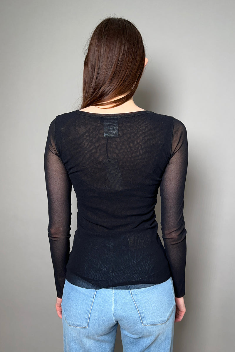 Fuzzi Long Sleeve Tulle Top in Black
