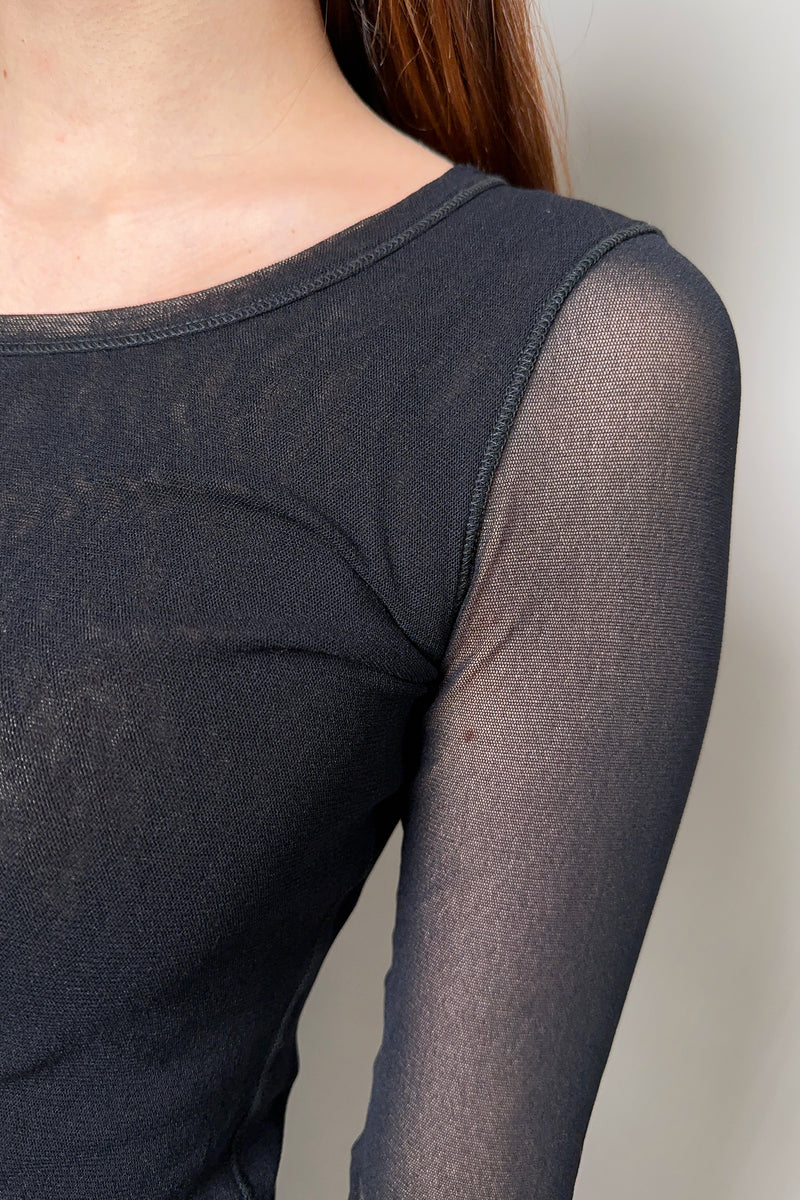 Fuzzi Long Sleeve Tulle Top in Black
