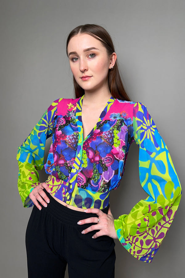 Fuzzi Patterned Tulle Blouson in Pink and Blue