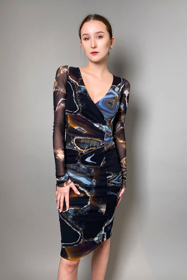 Fuzzi Agate Print Fitted Tulle Dress