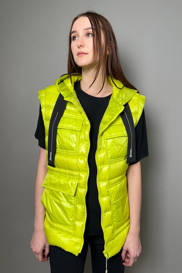 Herno New Arrivals Ultralight Padded Hooded Vest in Acid Green - Ashia Mode