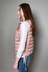 Herno New Arrivals Cropped Puffer Vest With Sparkly Drawstrings in Pale Pink - Ashia Mode