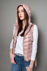 Herno New Arrivals Cropped Puffer Vest With Sparkly Drawstrings in Pale Pink - Ashia Mode