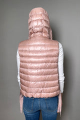 Herno New Arrivals Cropped Puffer Vest With Sparkly Drawstrings in Pale Pink - Ashia Mode