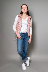 Herno New Arrivals Cropped Puffer Vest With Sparkly Drawstrings in Pale Pink - Ashia Mode