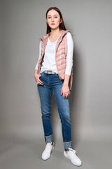 Herno New Arrivals Cropped Puffer Vest With Sparkly Drawstrings in Pale Pink - Ashia Mode