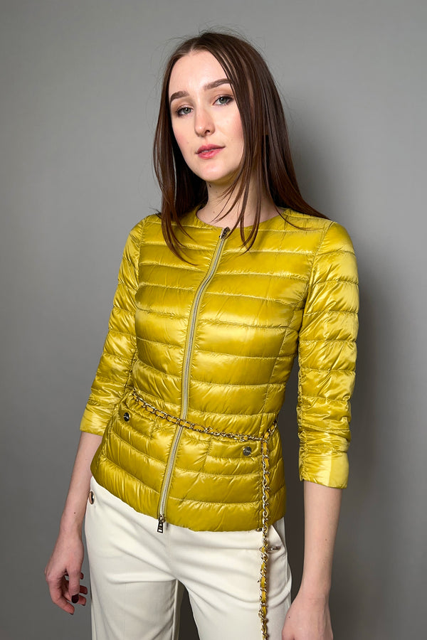 Herno New Arrivals Fitted Padded Jacket with Chain Belt in Mustard Yellow - Ashia Mode