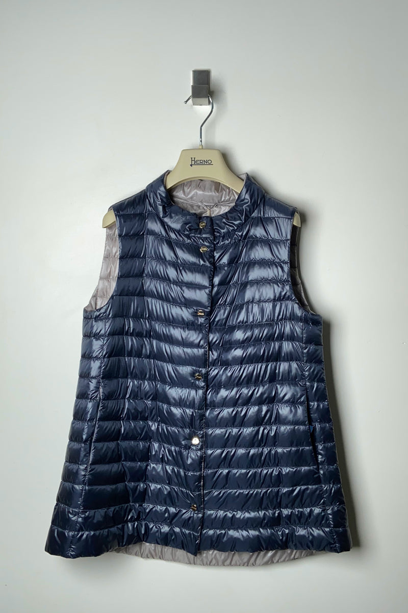 Herno New Arrivals Ultralight Reversible Vest in Navy and Silver - Ashia Mode