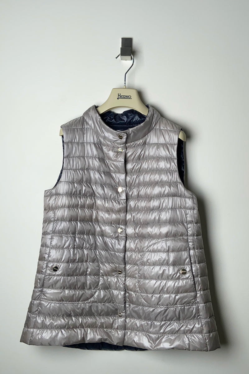 Herno New Arrivals Ultralight Reversible Vest in Navy and Silver - Ashia Mode
