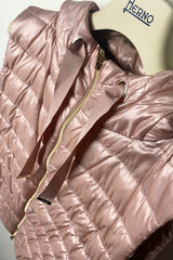 Herno New Arrivals Cropped Puffer Vest With Sparkly Drawstrings in Pale Pink - Ashia Mode