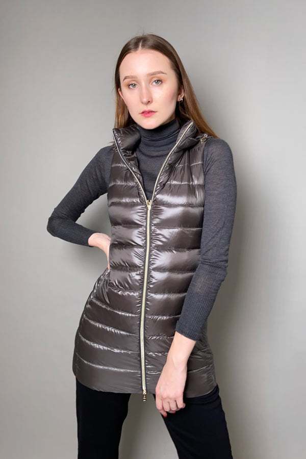Herno New Arrivals Slim Nylon Ultralight Puffer Vest in Slate - Ashia Mode