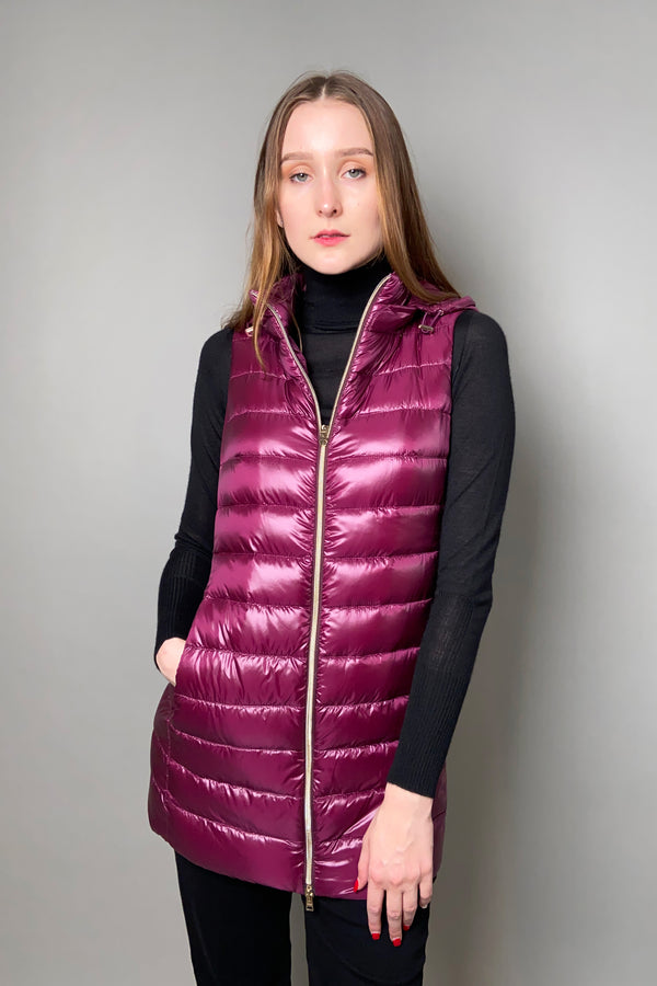 Herno New Arrivals Slim Nylon Ultralight Puffer Vest in Berry - Ashia Mode