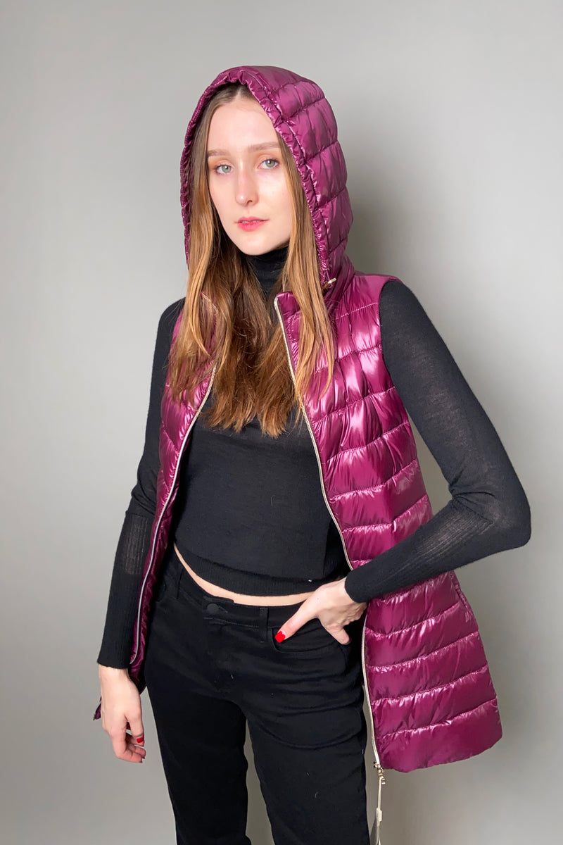 Herno New Arrivals Slim Nylon Ultralight Puffer Vest in Berry - Ashia Mode