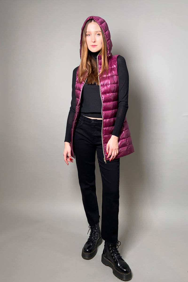 Herno New Arrivals Slim Nylon Ultralight Puffer Vest in Berry - Ashia Mode