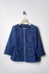 Herno New Arrivals Tweed Jacket in Navy - Ashia Mode