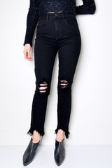 L'Agence "Saturated Black Destruct" High Line Jeans - Ashia Mode