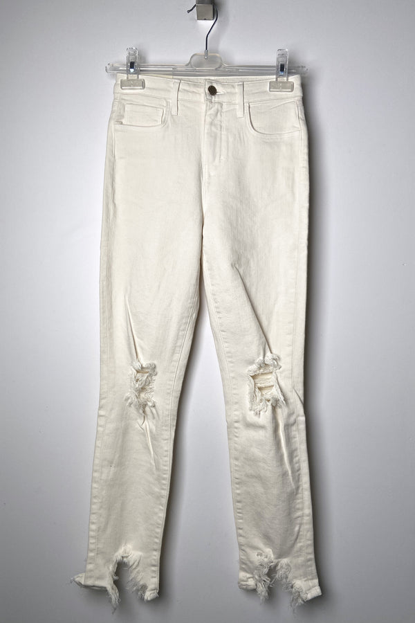 L'Agence "Vintage White" High Line Distressed Jeans - Ashia Mode