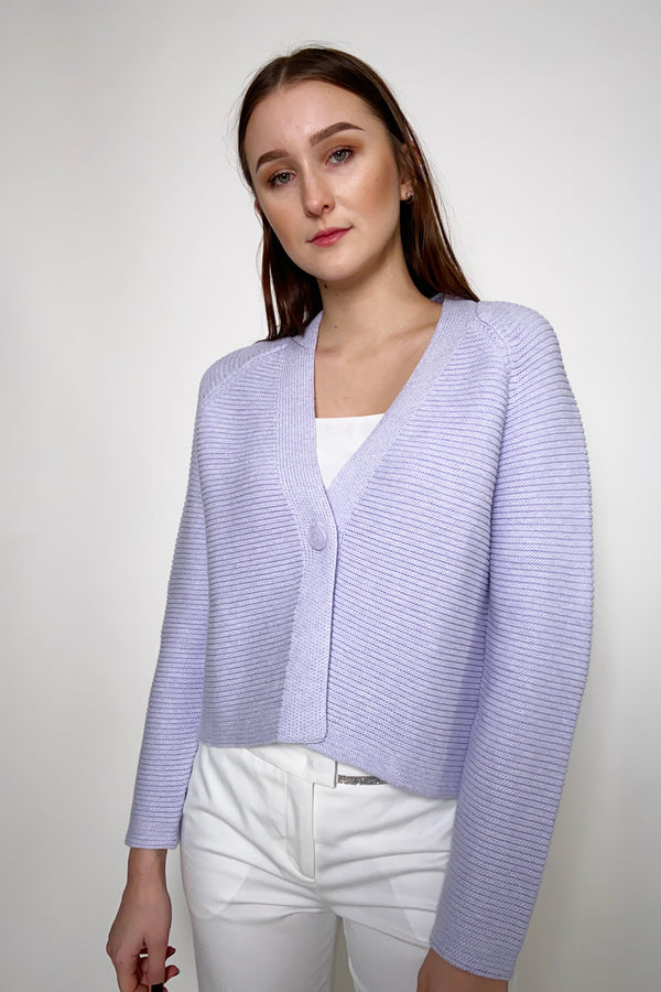 Kinross Cropped Knit Cotton Cardigan in Amethyst - Ashia Mode