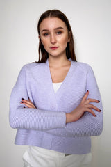Kinross Cropped Knit Cotton Cardigan in Amethyst - Ashia Mode