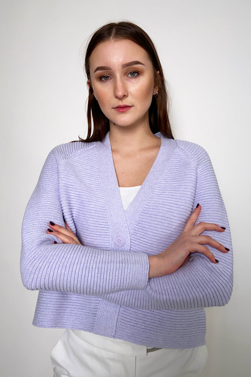 Kinross Cropped Knit Cotton Cardigan in Amethyst - Ashia Mode