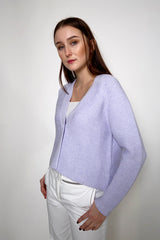 Kinross Cropped Knit Cotton Cardigan in Amethyst - Ashia Mode
