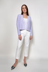 Kinross Cropped Knit Cotton Cardigan in Amethyst - Ashia Mode