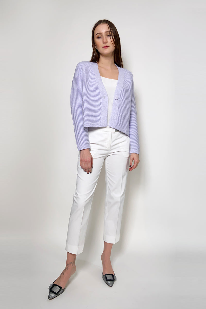 Kinross Cropped Knit Cotton Cardigan in Amethyst - Ashia Mode